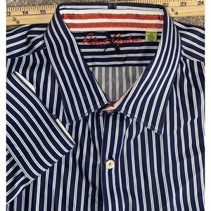 Robert Graham Blue/White Tailored Fit Long Sleeve Shirt Cotton Preppy Mens XXL